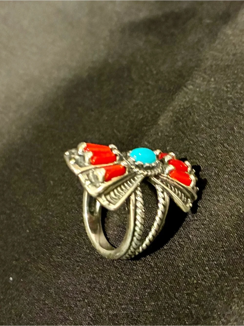 CAROLYN POLLACK Relios Sterling Silver Natural American West Turquoise Size 7